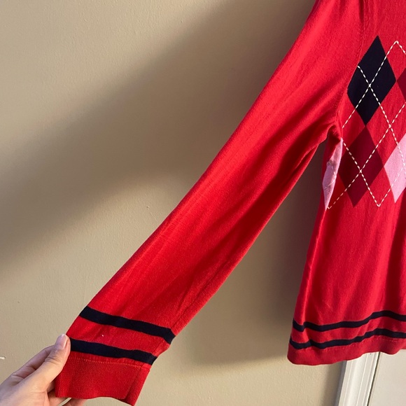 Talbots Red Argyle Crew Neck Sweater large - Picture 4 of 6